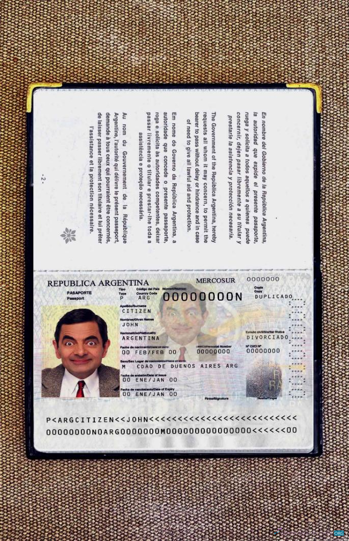 Download Argentina passport 2012 present photo look Photoshop template